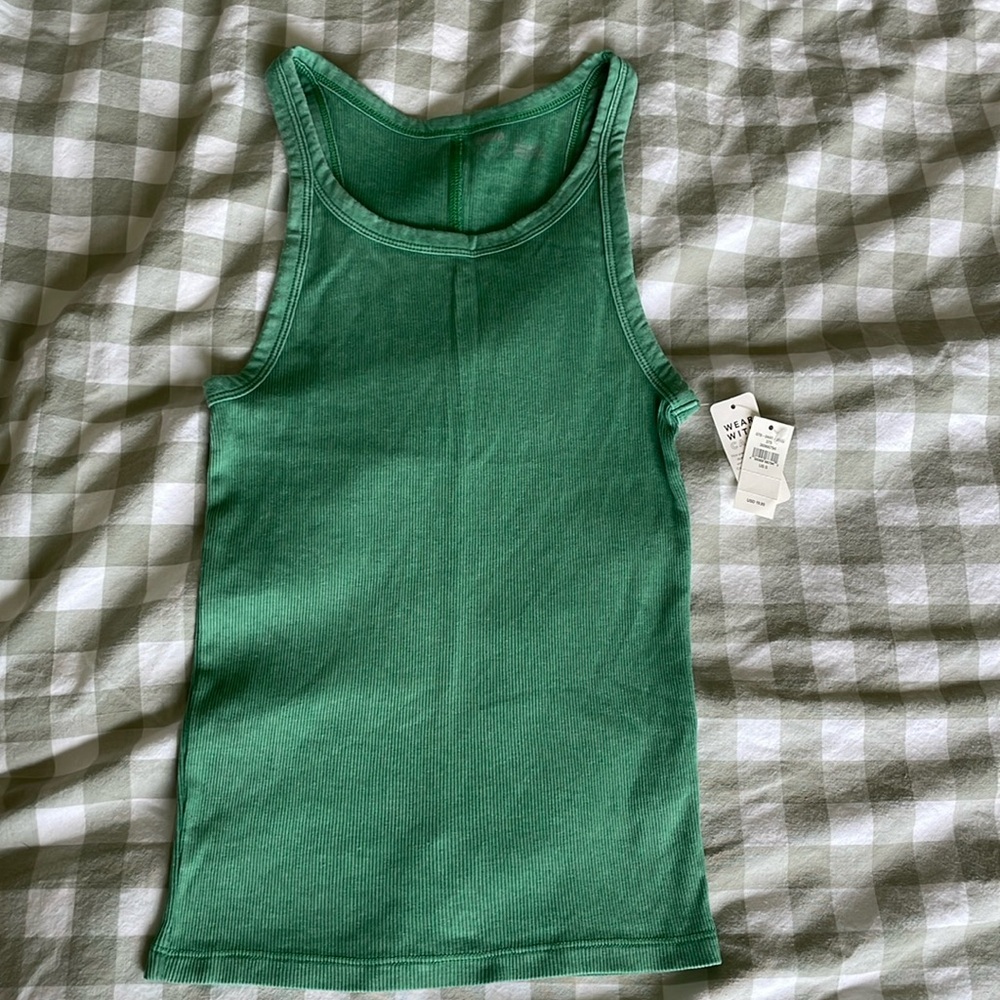 Aerie Mint Green Fitted Tank Top with Scoop Neckline